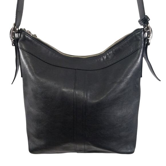 COACH! VINTAGE COLLECTOR BLACK GENUINE LEATHER ADJUSTABLE STRAP PURSE, HANDBAG! - Picture 8 of 13